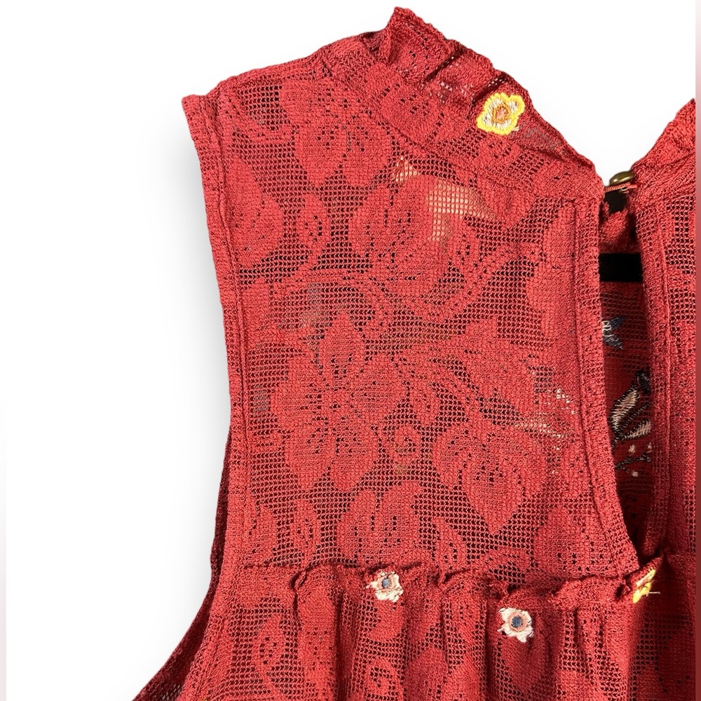 075. Francesca's Sleeveless Embroidered Miami Phoenix Mini Dress L Orange Red - Picture 7 of 10